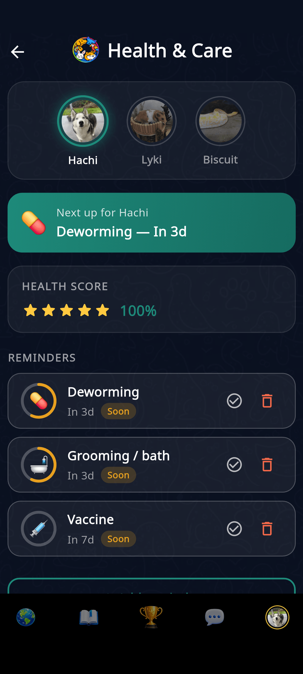 Health score and reminders